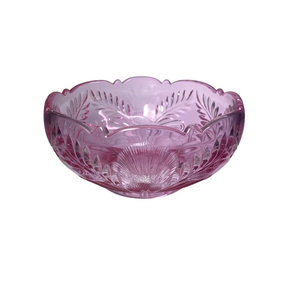 Vintage Mosser Inverted Thistle Rose Pink Footed 8” Round Serving Bowl MCM - Picture 2 of 10